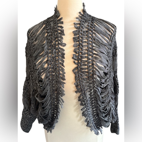 Cartise Sweaters - Cartise Black & White stripe Crochet Unique Bohemian Open Cardigan Size Medium